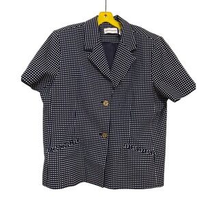 Alfred Dunner Polka Dot Short Sleeve Blazer Jacket Navy Blue White Size 18